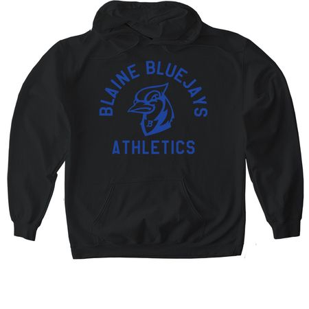 Blaine Bluejays Athletics Royal, a Black Gildan Softstyle Pullover Hoodie