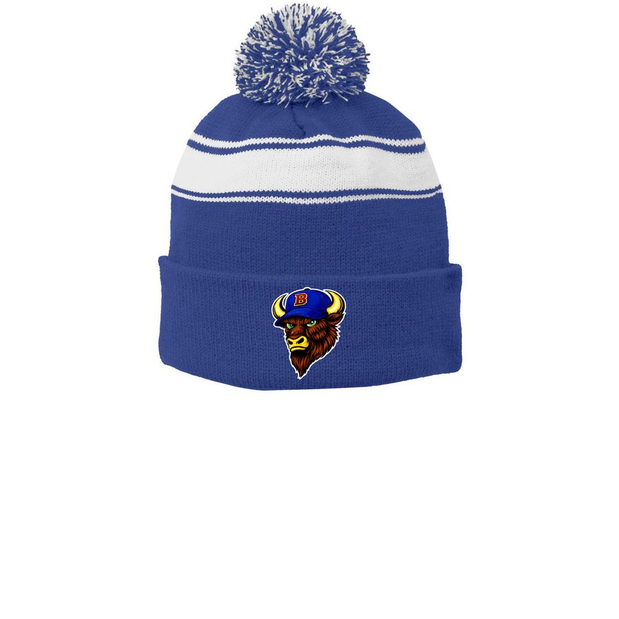 Bison Hat, a True Royal/ White Printed Stripe Pom-Pom Beanie