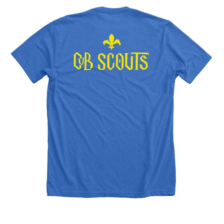 Wayland Cub Scout, a Heather True Royal Premium Unisex Tee (back-view)