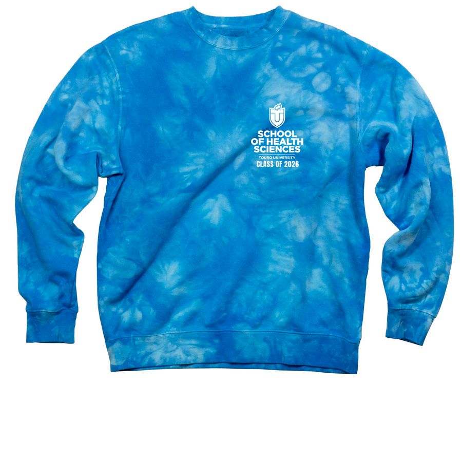 Class of 2026 Small Print TU SHS, a Aqua Blue Tie Dye Crewneck Sweatshirt