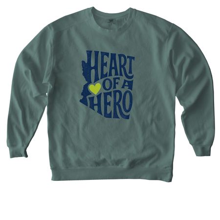 ADULT Heart of a Hero in blue, a Blue Spruce Comfort Colors Crewneck Sweatshirt