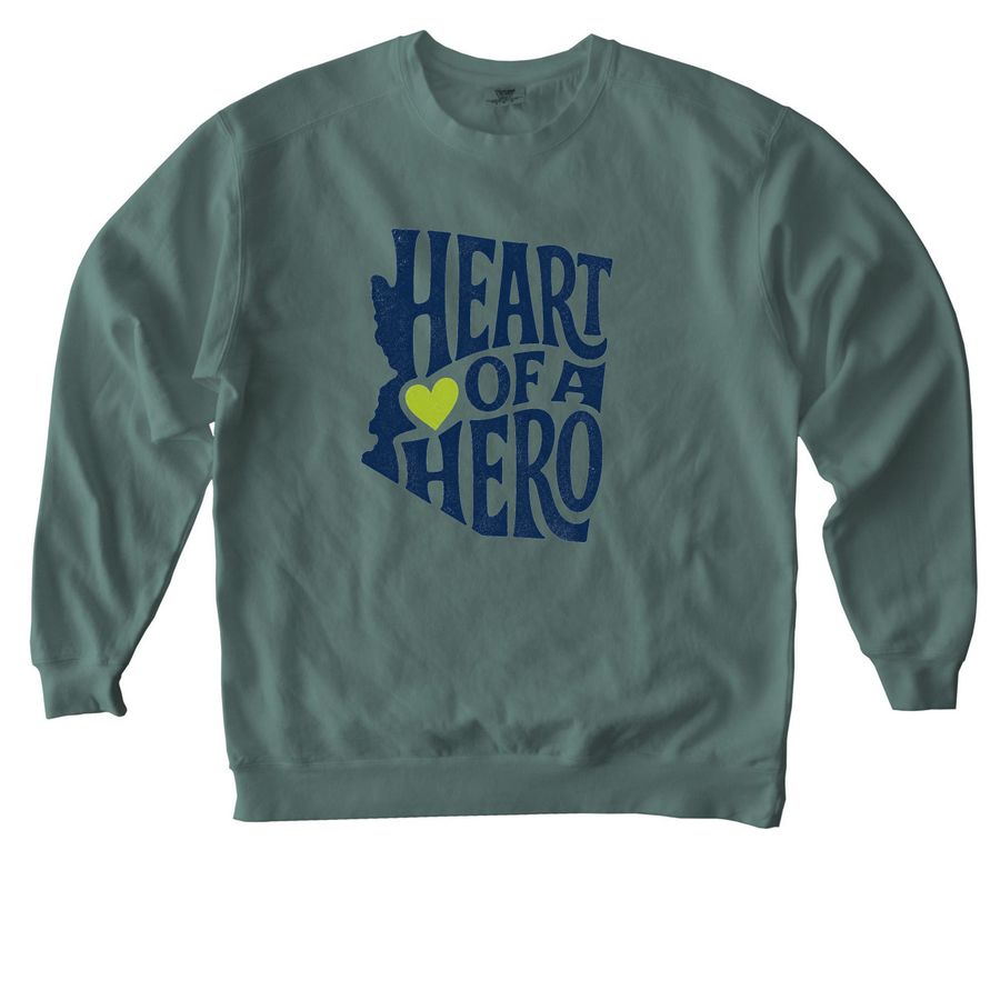 ADULT Heart of a Hero in blue, a Blue Spruce Comfort Colors Crewneck Sweatshirt