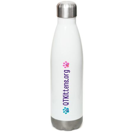 Buy a Bottle. Send a QT Kitten to College!, a White Stainless Steel Water Bottle (back-view)