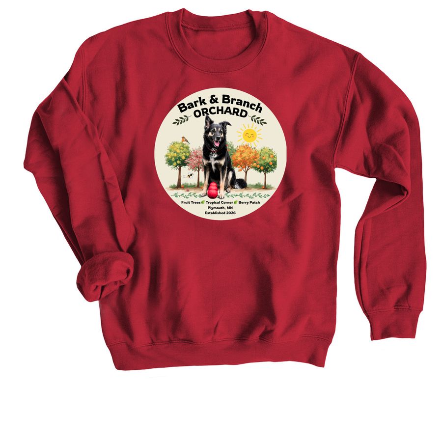 Bark & Branch Orchard, a Cardinal Red Crewneck Sweatshirt