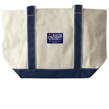 Team Katie Bags, a Natural/Navy Large Two-Tone Canvas Tote Bag