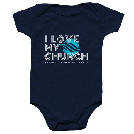 I Love My Church Baby, a Navy Infant Onesie