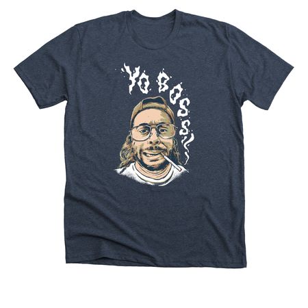 YO BOSS, a Heather Midnight Navy Premium Unisex Tee