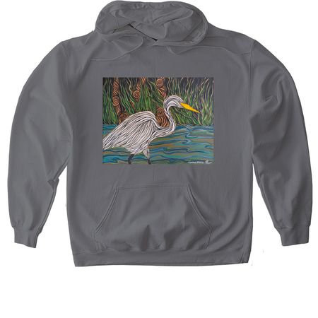Corina Maria Gary Egret T-Shirt, a Charcoal Gildan Softstyle Pullover Hoodie