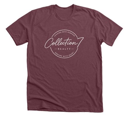 C7 Leading with Heart (white logo), a Heather Maroon Premium Unisex Tee