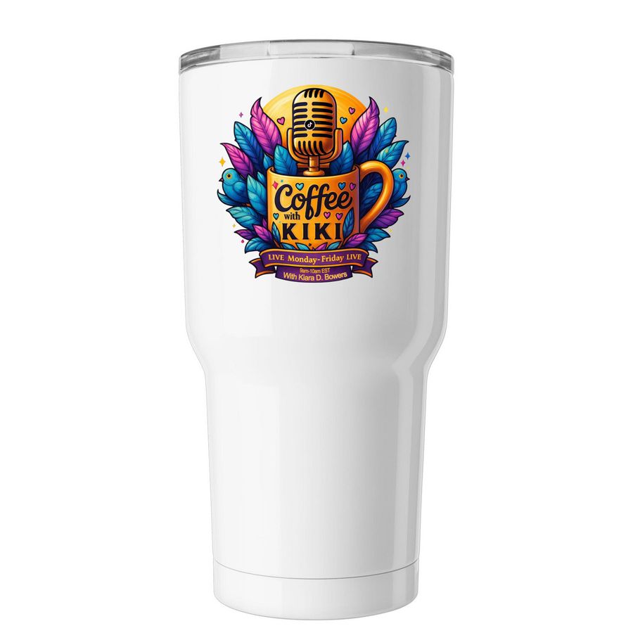 Coffee with Kiki logo Tumbler, a White Insulated Tumbler