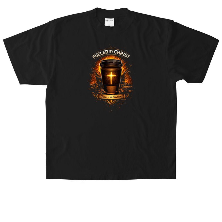 Fueled By Christ ??, a Black Heavyweight Garment Dye Tee