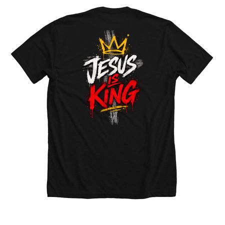 Jesus is King., a Solid Black Blend Premium Unisex Tee (back-view)