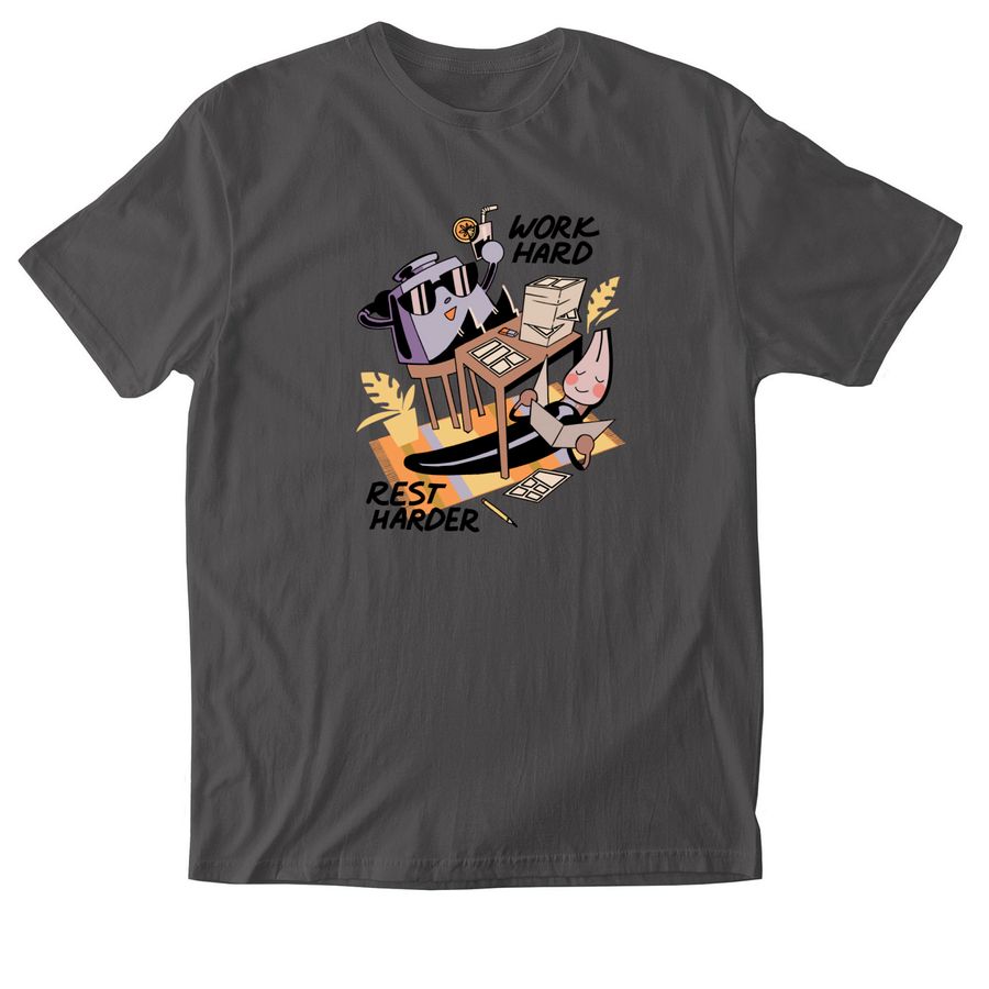 Work Hard, Rest Harder, a Charcoal Softstyle Cotton Tee