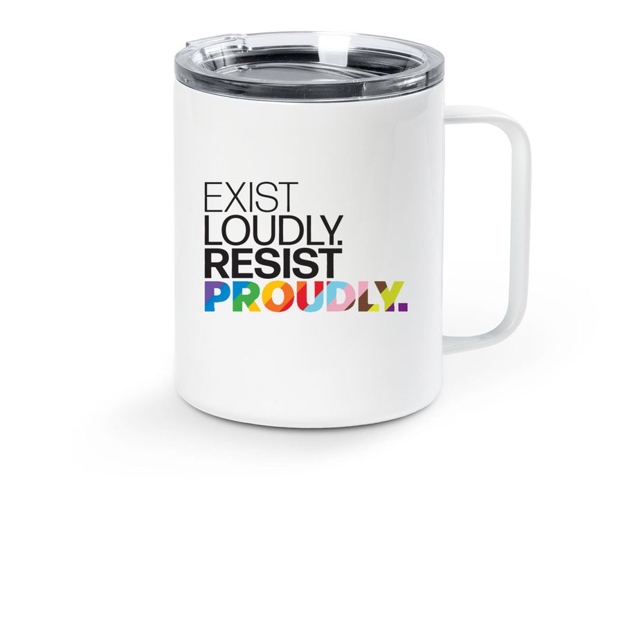 Exist Loudly ? Travel Mug, a White Stainless Steel Travel Mug