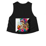 Not here to please, a Solid Black Blend Women?s Cropped Racerback Tank (back-view)
