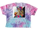 Not here to please, a Cotton Candy Women's Tie Dye Cropped Tee (back-view)