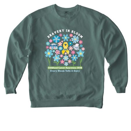 2026 BLE Childhood Cancer Awareness, a Blue Spruce Comfort Colors Crewneck Sweatshirt