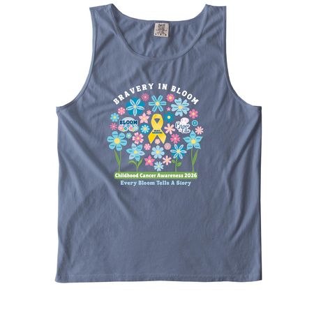 2026 BLE Childhood Cancer Awareness, a Blue Jean Comfort Colors Tank Top