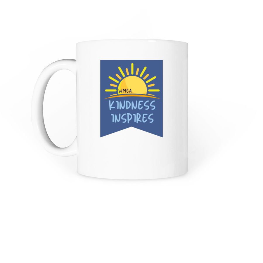 WMCA Kindness Inspires Mugs, a White Coffee Mug (back-view)