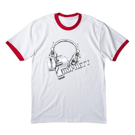DJProphett 1, a White/ Red Cotton Ringer Tee