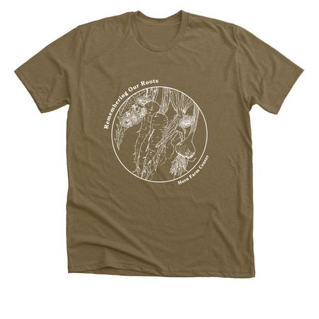 Remembering Our Roots, a Heather Olive Premium Unisex Tee