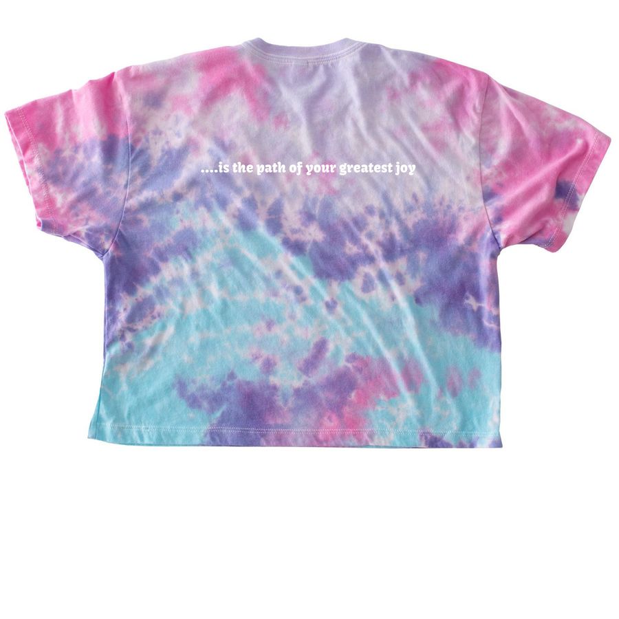 The Path of least resistance, a Cotton Candy Women's Tie Dye Cropped Tee (back-view)