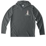 For our future, a Dark Smoke Grey UV Performance Long Sleeve Hoodie (back-view)