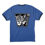 Wildcats Double Design Tops, a Heather Royal/ Navy Cotton Ringer Tee (back-view)