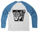 Wildcats Double Design Tops, a Azure Blue/ Bright White Allmade Eco Triblend Colorblock Raglan Long Sleeve Tee (back-view)