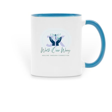 Worth Over Worry, a Light Blue Two-Tone Ceramic Mug