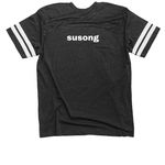 susong&nbsp;, a Vintage Smoke / White Football Jersey Tee (back-view)