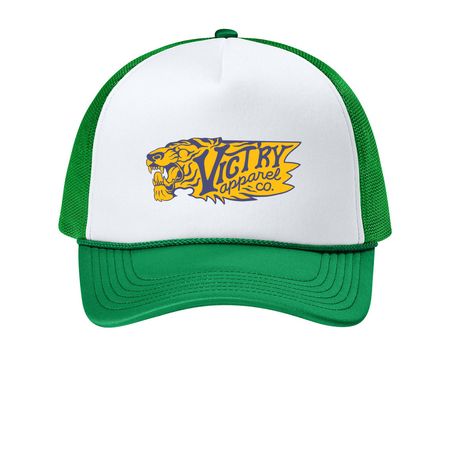 VICT?RY Tiger hat, a White/ True Kelly Green Printed Foam Trucker Hat