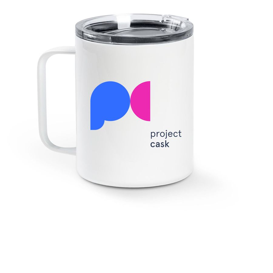 PC Logo - Travel Mug, a White Stainless Steel Travel Mug (back-view)