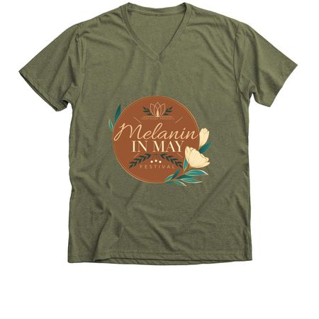 Melanin in May Festival, a Military Green V-Neck Unisex Tee
