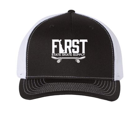 Stop The Cap, a Black/ White Printed Five-Panel Trucker Cap