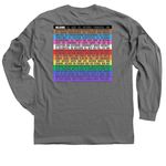 FUPC Pride Welcome design on the back, a Charcoal Classic Long Sleeve Tee (back-view)