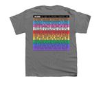 FUPC Pride Welcome design on the back, a Charcoal Youth Unisex Tee (back-view)