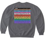 FUPC Pride Welcome design on the back, a Charcoal Softstyle Crewneck Sweatshirt (back-view)