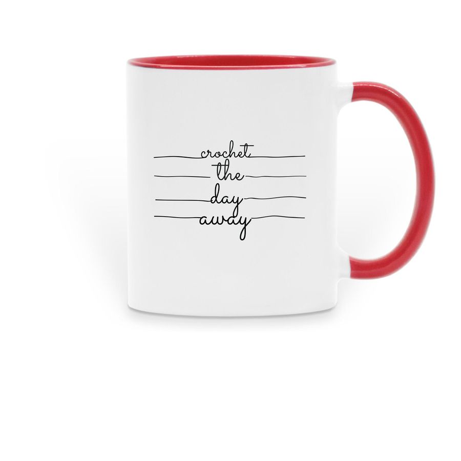 crochet the day away MUG, a Red Two-Tone Ceramic Mug