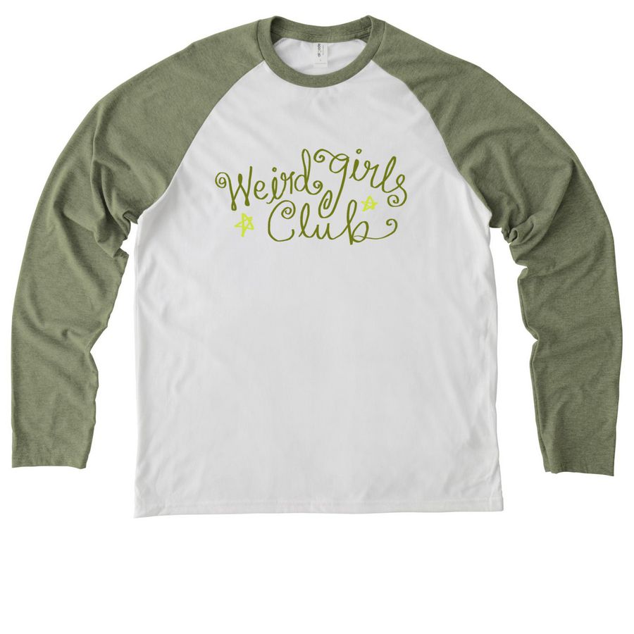 Weird Girls Club: Swirl, a Olive You Green/ Bright White Allmade Eco Triblend Colorblock Raglan Long Sleeve Tee