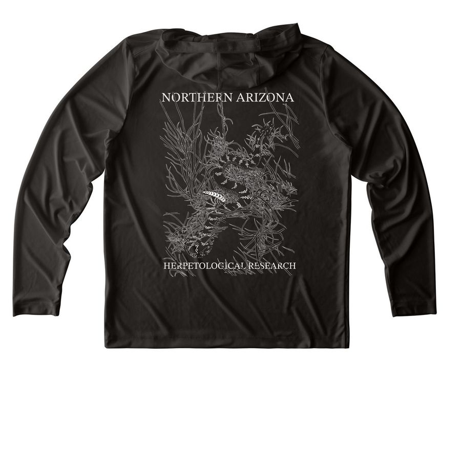 Rattlesnake Research, a Black UV Performance Long Sleeve Hoodie (back-view)