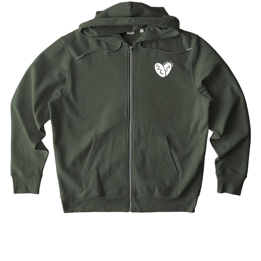 Mito Heart - Zip-Up (Adult), a Khaki Green Stanley/Stella Unisex Cultivator 2.0 Zip Up Pullover Hoodie