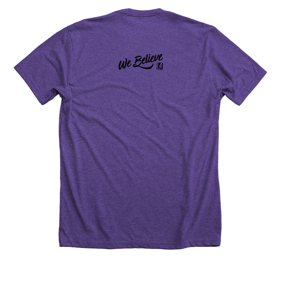 Roller Derby Can Change the World, a Heather Team Purple Premium Unisex Tee (back-view)