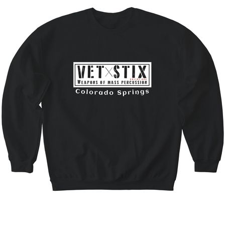 VetStix - Weapons of Mass Percussion, a Black Softstyle Crewneck Sweatshirt