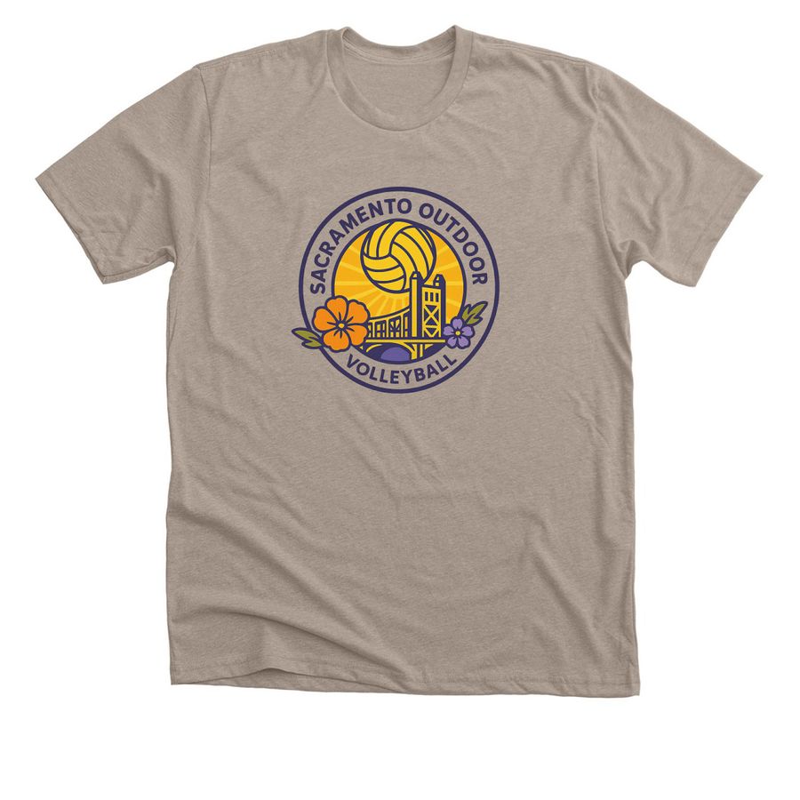 Sacramento Outdoor Volleyball Shirts, a Heather Stone Premium Unisex Tee