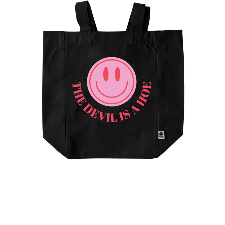 The Devil is a Hoe Tote, a Black Recycled Cotton Tote Bag