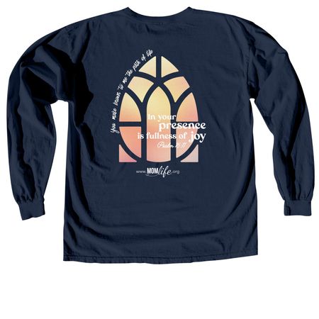 Psalm 16:11 Window on Back, a True Navy Comfort Colors Long Sleeve Tee