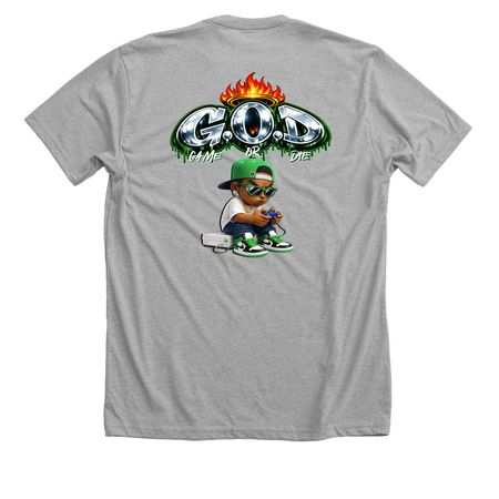 G.O.D x, a Athletic Heather Premium Unisex Tee (back-view)