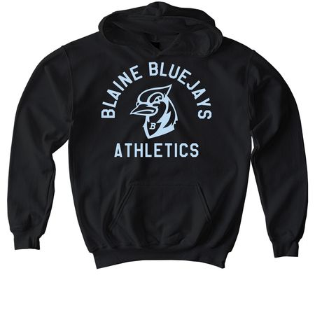 Blaine Bluejays Athletics Light Blue, a Black Softstyle Youth Pullover Hoodie