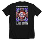 Our Community is Our Remedy, a Solid Black Blend Premium Unisex Tee (back-view)